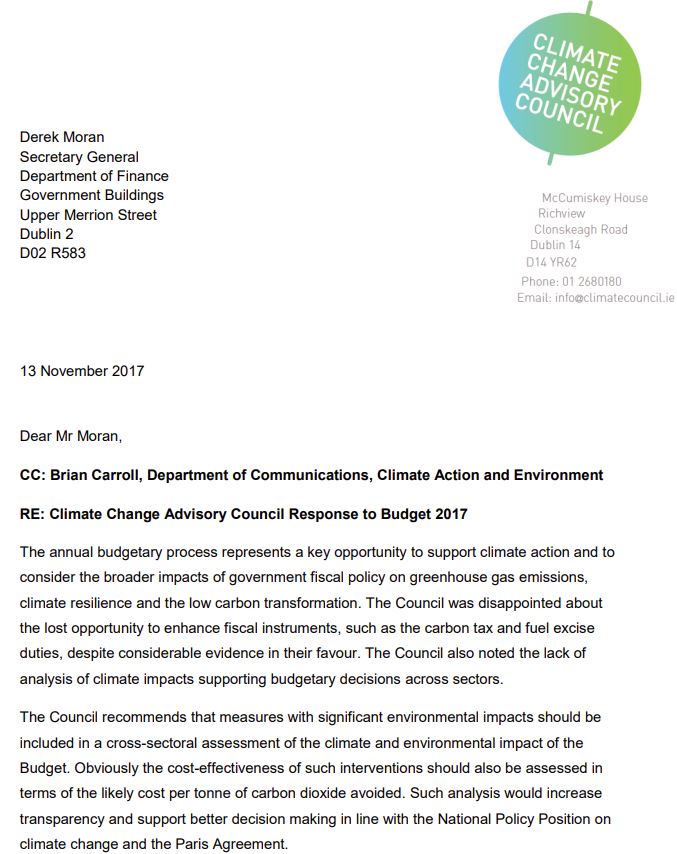 Council Response to Budget 2017 to Department of Finance